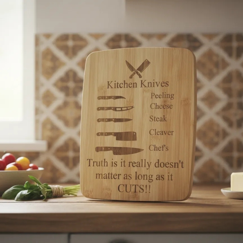Elegant Bamboo Kitchen Knives Cutting Board, Functional Kitchen Art.